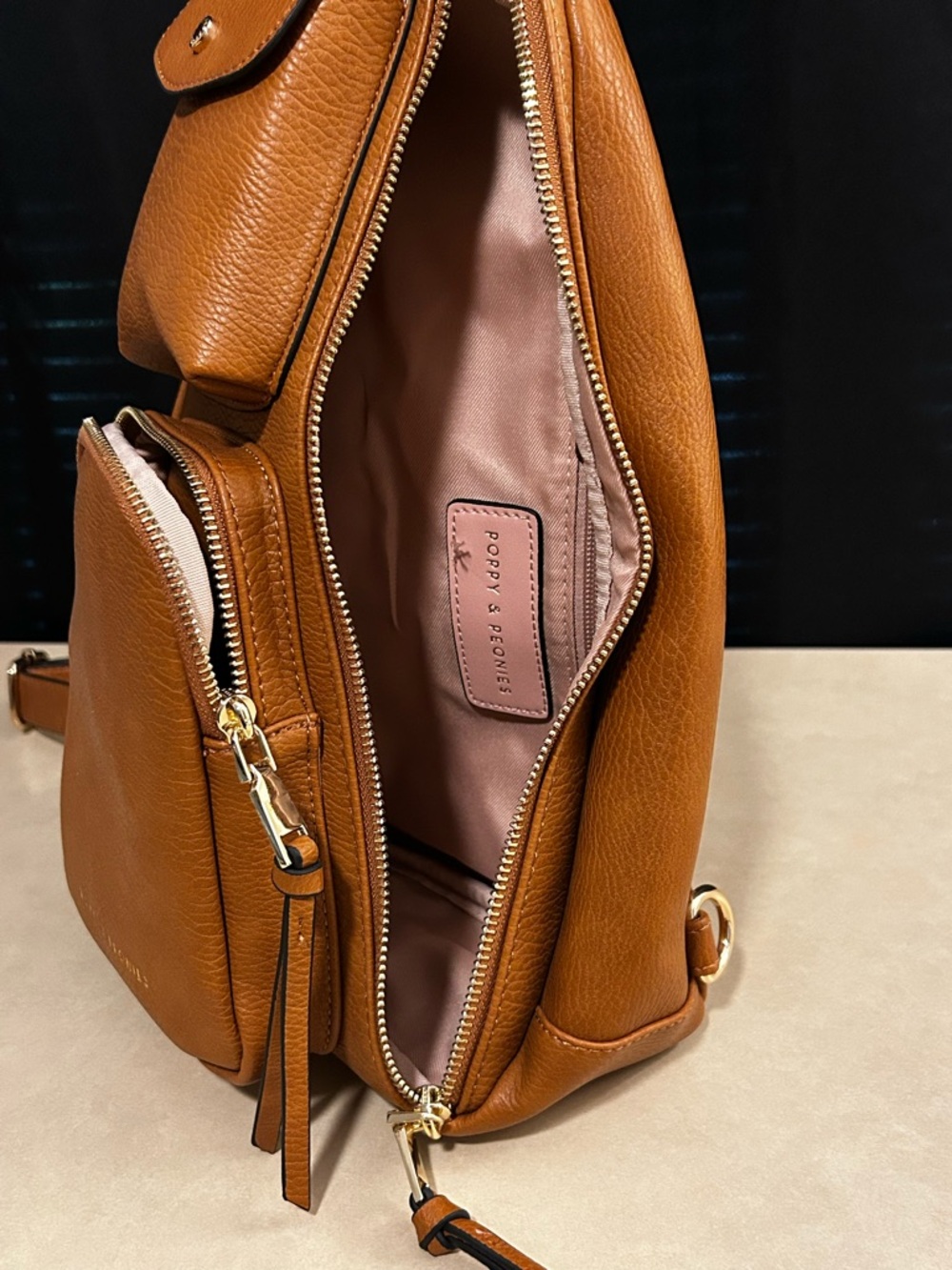 Poppy & Peonies Pebbled Leather Sling Backpack Purse NWOT - Picture 4 of 15